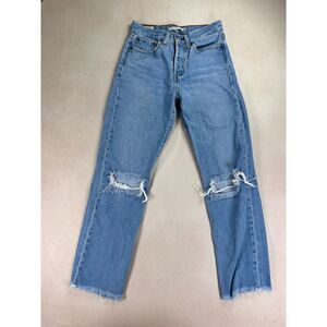 Levi's Premium Wedgie Straight Jeans Women's W25 L28 Distressed Raw Hem Denim